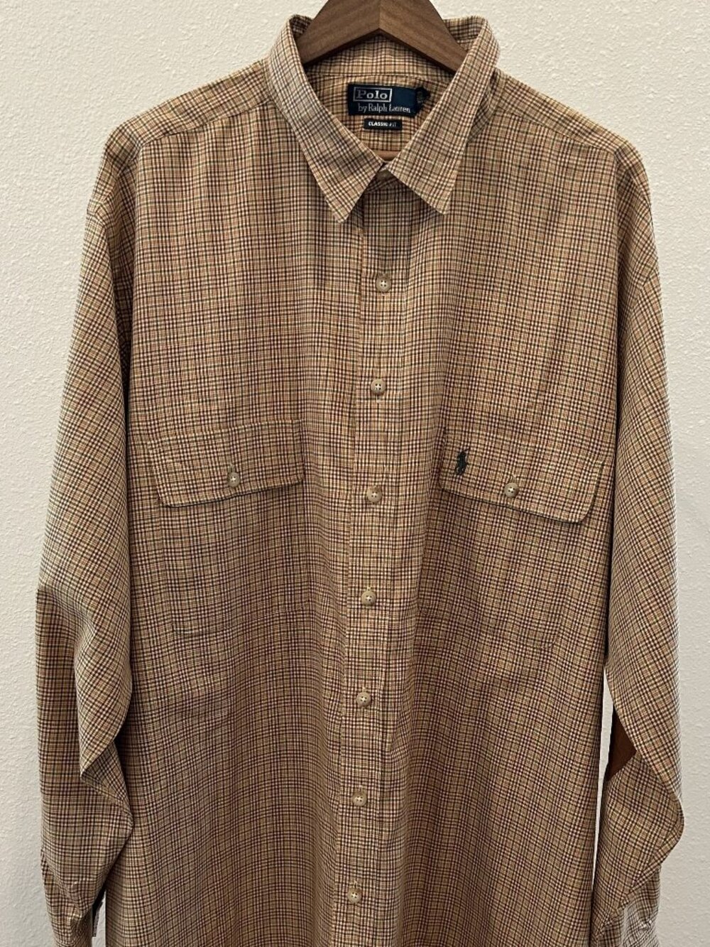 Ralph Lauren Tan Plaid Two Pocket Long Sleeve Shirt